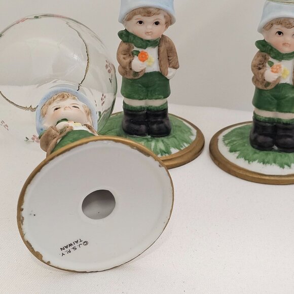 1980s Porcelain Figurine Wine Glasses set-3 by JSNY Taiwan whimsical sweet wine - Picture 9 of 14